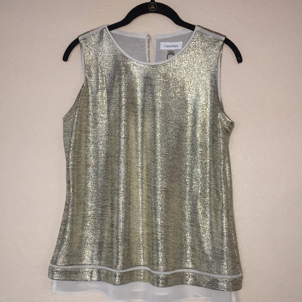 Calvin Klein Sleeveless Soft Gold Blouse Size Medium NWT